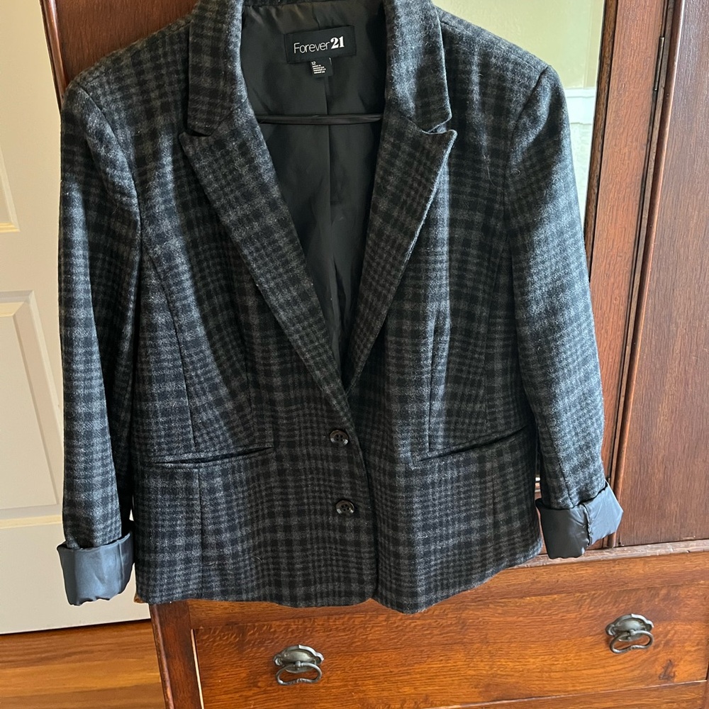 Forever 21 Charcoal Checkered Blazer